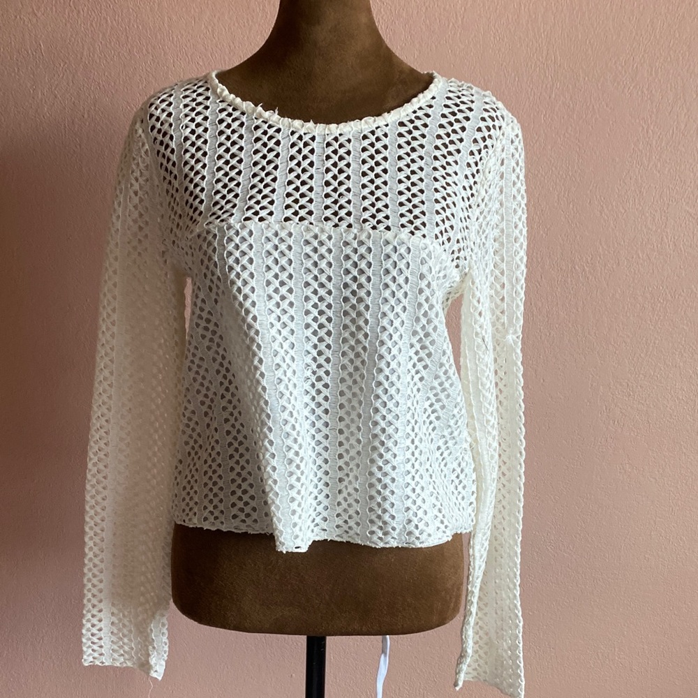 Zara Cream Crochet Long Sleeve Blouse